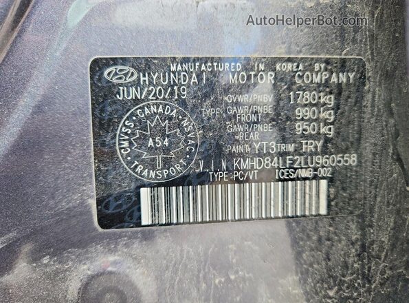 KMHD84LF2LU960558 2020 HYUNDAI ELANTRA Gray Vista del compartimento del motor