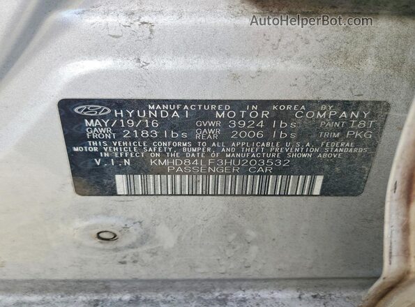KMHD84LF3HU203532 2017 HYUNDAI ELANTRA Silver ძრავის განყოფილების ხედი