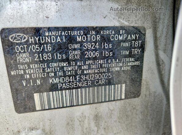 KMHD84LF3HU290025 2017 HYUNDAI ELANTRA Серебряный 