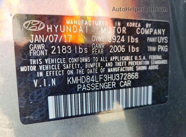 KMHD84LF3HU372868 2017 HYUNDAI ELANTRA Gray Вид підкапотного простору