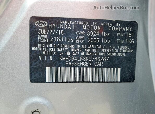 KMHD84LF3KU746287 2019 HYUNDAI ELANTRA Серебряный Вид подкапотного пространства
