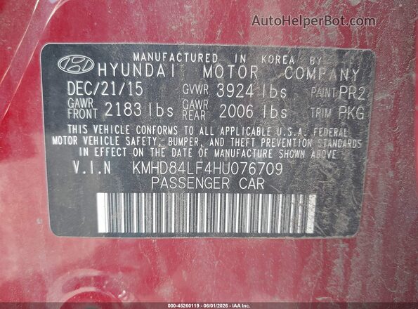 KMHD84LF4HU076709 2017 HYUNDAI ELANTRA Red Engine compartment view