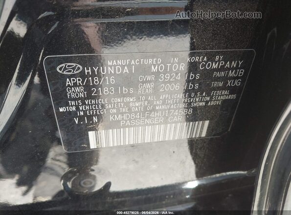 KMHD84LF4HU174588 2017 HYUNDAI ELANTRA Black Вид підкапотного простору