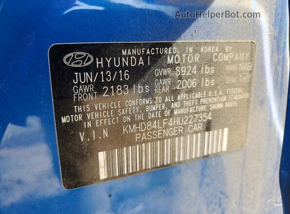 KMHD84LF4HU227354 2017 HYUNDAI ELANTRA Blue Engine compartment view