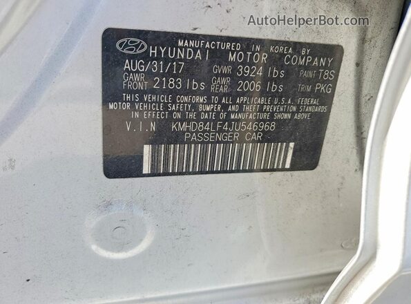KMHD84LF4JU546968 2018 HYUNDAI ELANTRA Silver Widok naklejki z numerem VIN