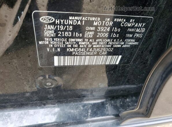 KMHD84LF4JU629302 2018 HYUNDAI ELANTRA Black Engine compartment view