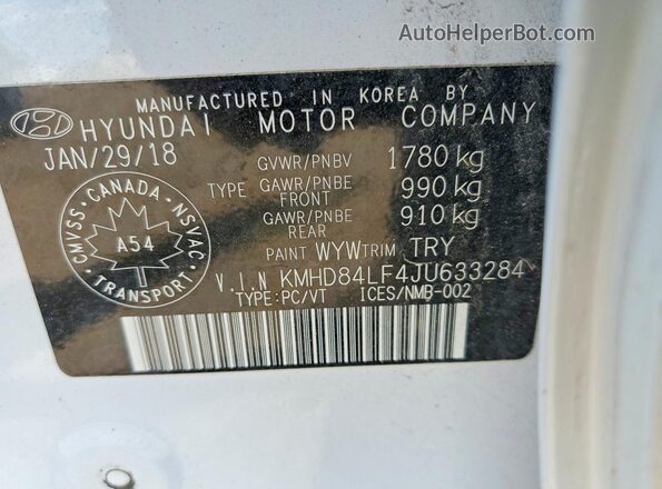 KMHD84LF4JU633284 2018 HYUNDAI ELANTRA White 