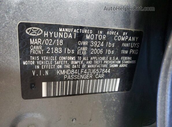 KMHD84LF4JU657844 2018 HYUNDAI ELANTRA Silver Vista del compartimento del motor