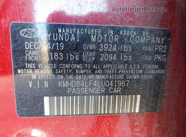 KMHD84LF4LU041967 2020 HYUNDAI ELANTRA Red 