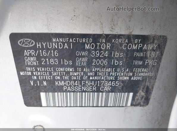 KMHD84LF5HU173465 2017 HYUNDAI ELANTRA Silver Вид підкапотного простору