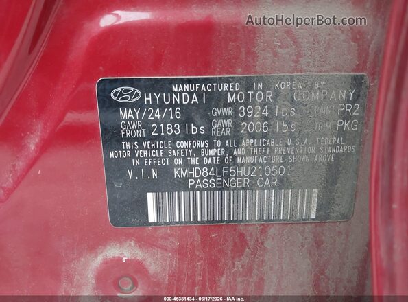 KMHD84LF5HU210501 2017 HYUNDAI ELANTRA Red Widok komory silnika