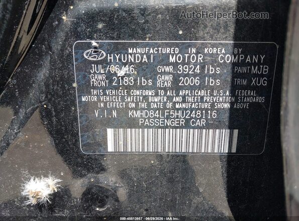 KMHD84LF5HU248116 2017 HYUNDAI ELANTRA Black Вид підкапотного простору