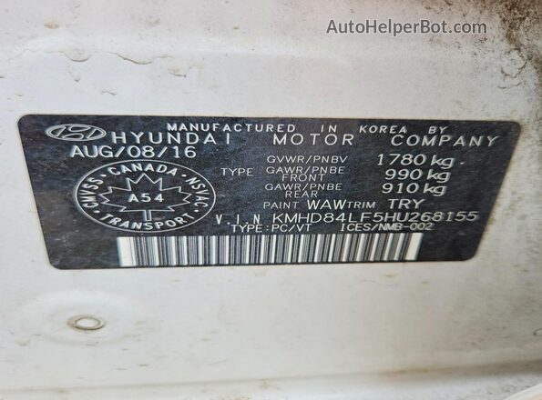 KMHD84LF5HU268155 2017 HYUNDAI ELANTRA White 