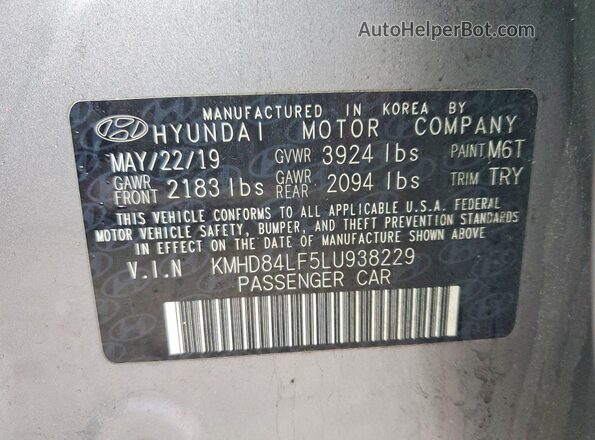 KMHD84LF5LU938229 2020 HYUNDAI ELANTRA Серебряный Вид наклейки с VIN-кодом