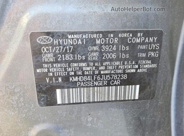 KMHD84LF6JU578238 2018 HYUNDAI ELANTRA Charcoal ძრავის განყოფილების ხედი