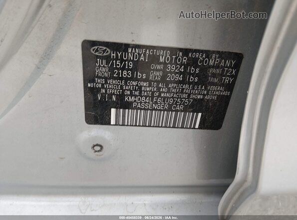 KMHD84LF6LU975757 2020 HYUNDAI ELANTRA Серый Вид подкапотного пространства