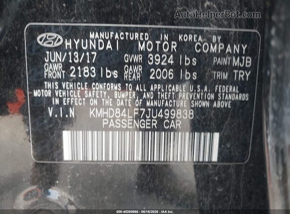KMHD84LF7JU499838 2018 HYUNDAI ELANTRA Black Вид підкапотного простору