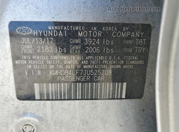 KMHD84LF7JU525208 2018 HYUNDAI ELANTRA Silver Vista de la etiqueta del VIN
