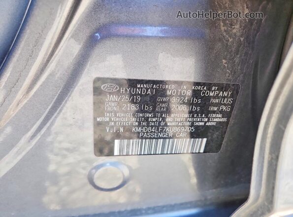 KMHD84LF7KU869705 2019 HYUNDAI ELANTRA Gray Engine compartment view