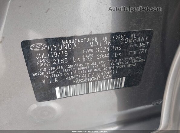 KMHD84LF7LU978411 2020 HYUNDAI ELANTRA Серый Вид подкапотного пространства