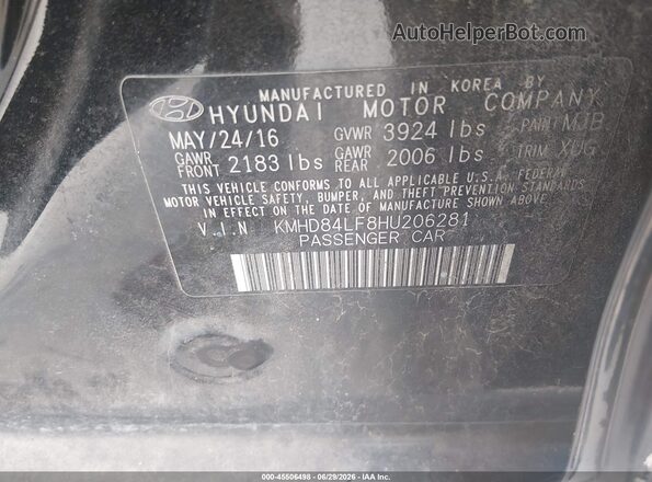 KMHD84LF8HU206281 2017 HYUNDAI ELANTRA Black Vista del compartimento del motor