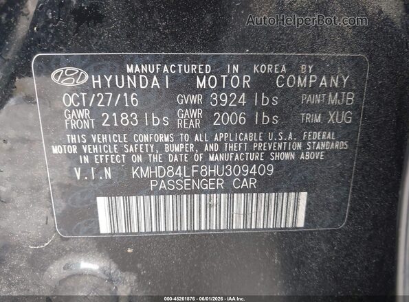KMHD84LF8HU309409 2017 HYUNDAI ELANTRA Black Вид підкапотного простору