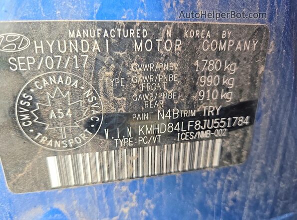 KMHD84LF8JU551784 2018 HYUNDAI ELANTRA Blue Vista del compartimento del motor
