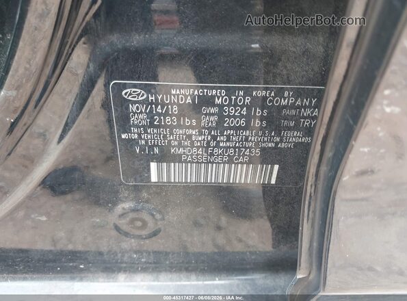 KMHD84LF8KU817435 2019 HYUNDAI ELANTRA Black Vista del compartimento del motor