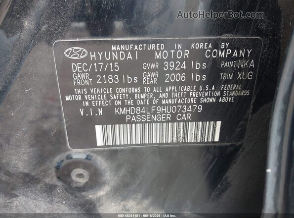 KMHD84LF9HU073479 2017 HYUNDAI ELANTRA Черный Вид подкапотного пространства