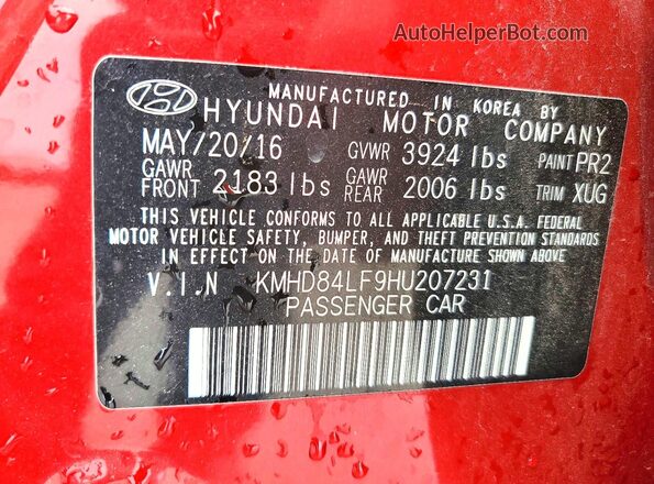 KMHD84LF9HU207231 2017 HYUNDAI ELANTRA Maroon Vista del compartimento del motor