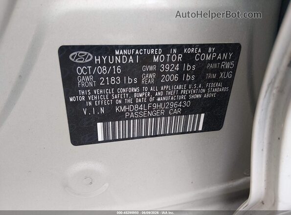 KMHD84LF9HU296430 2017 HYUNDAI ELANTRA Gold Շարժիչի բաժամունքի տեսք