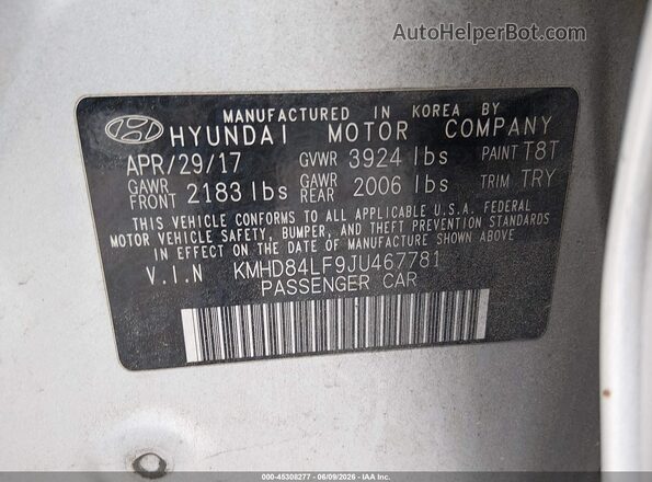KMHD84LF9JU467781 2018 HYUNDAI ELANTRA Silver Vista del compartimento del motor