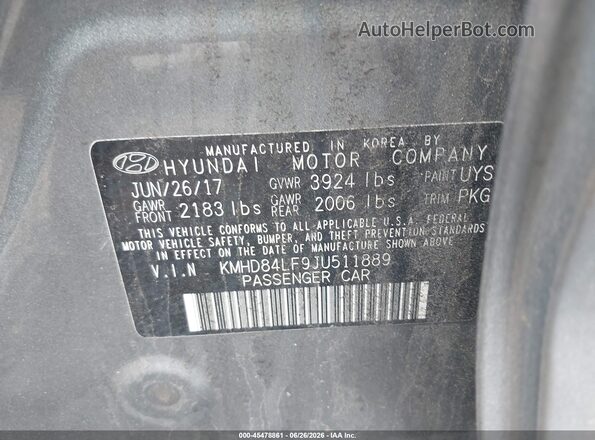 KMHD84LF9JU511889 2018 HYUNDAI ELANTRA Gray Vista del compartimento del motor