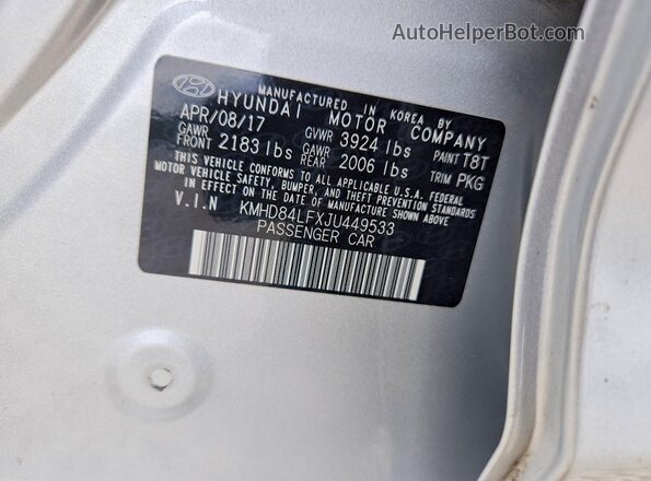KMHD84LFXJU449533 2018 HYUNDAI ELANTRA Silver Շարժիչի բաժամունքի տեսք