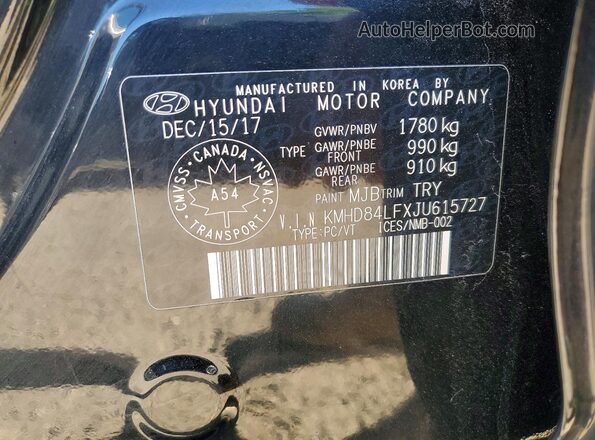 KMHD84LFXJU615727 2018 HYUNDAI ELANTRA Black 
