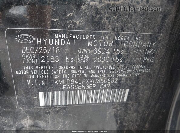 KMHD84LFXKU850632 2019 HYUNDAI ELANTRA Black ძრავის განყოფილების ხედი