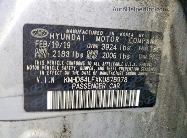 KMHD84LFXKU878978 2019 HYUNDAI ELANTRA Silver Widok komory silnika