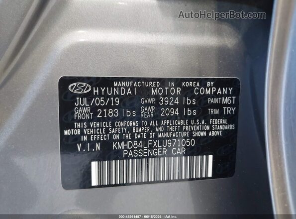 KMHD84LFXLU971050 2020 HYUNDAI ELANTRA Silver 