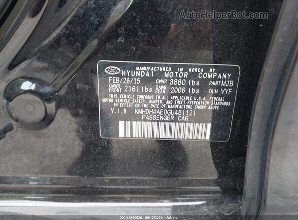 KMHDH4AE0GU481121 2016 HYUNDAI ELANTRA Black Engine compartment view