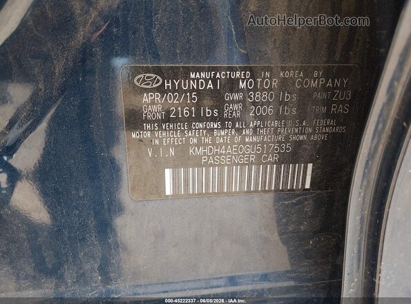 KMHDH4AE0GU517535 2016 HYUNDAI ELANTRA Blue Շարժիչի բաժամունքի տեսք