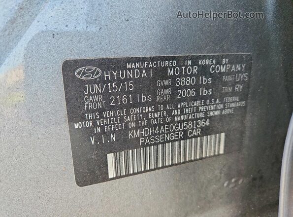 KMHDH4AE0GU581364 2016 HYUNDAI ELANTRA Gray Vista del compartimento del motor