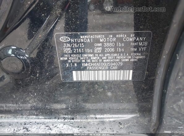 KMHDH4AE0GU594079 2016 HYUNDAI ELANTRA Черный Вид подкапотного пространства