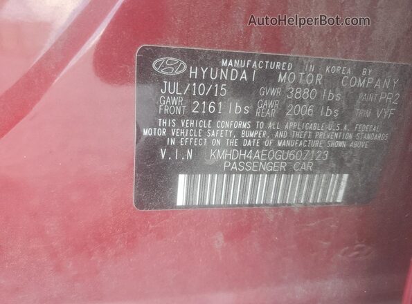 KMHDH4AE0GU607123 2016 HYUNDAI ELANTRA Красный Вид подкапотного пространства