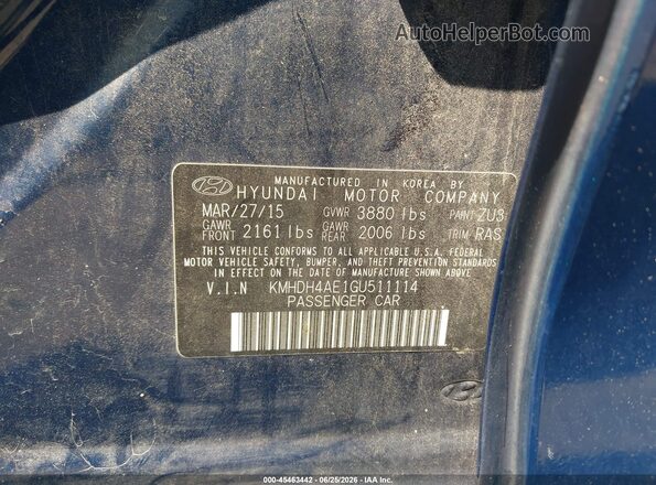 KMHDH4AE1GU511114 2016 HYUNDAI ELANTRA Blue Вид підкапотного простору