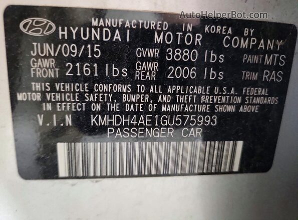 KMHDH4AE1GU575993 2016 HYUNDAI ELANTRA Silver VIN sticker view