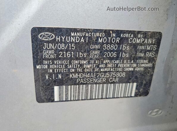 KMHDH4AE2GU575808 2016 HYUNDAI ELANTRA Silver ძრავის განყოფილების ხედი