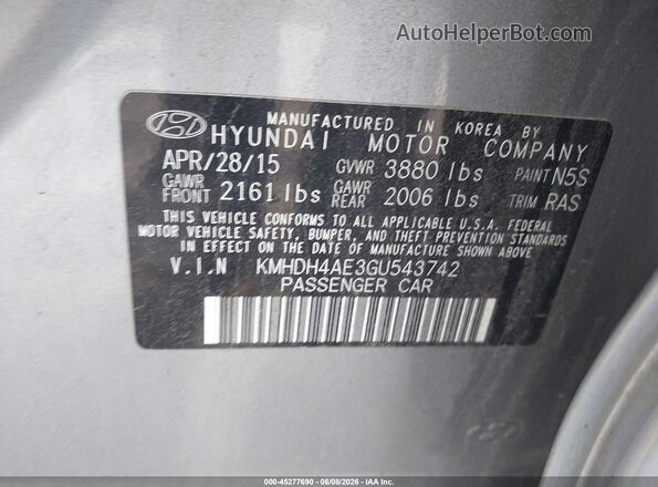 KMHDH4AE3GU543742 2016 HYUNDAI ELANTRA Light Blue Widok komory silnika