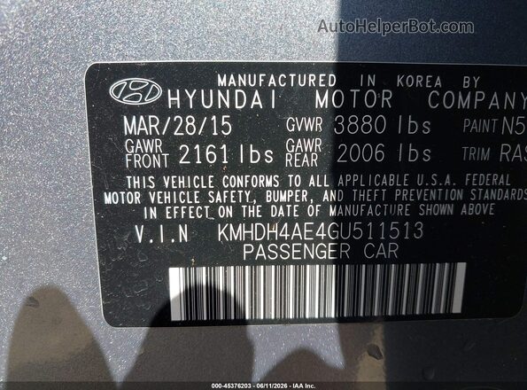KMHDH4AE4GU511513 2016 HYUNDAI ELANTRA Gray Вид підкапотного простору