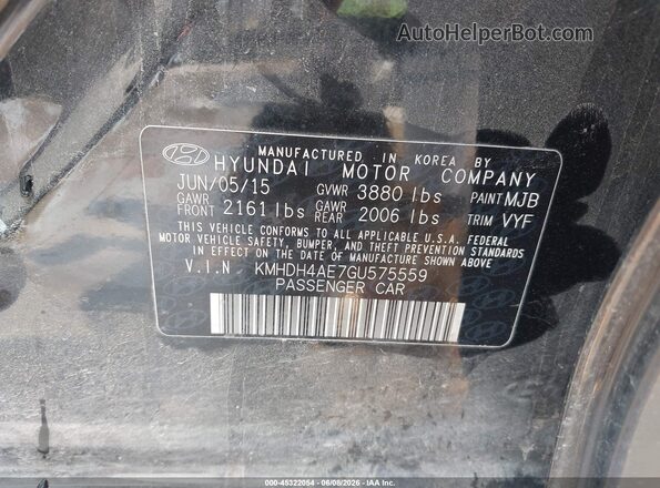 KMHDH4AE7GU575559 2016 HYUNDAI ELANTRA Black 