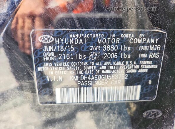 KMHDH4AE8GU583752 2016 HYUNDAI ELANTRA Black Շարժիչի բաժամունքի տեսք
